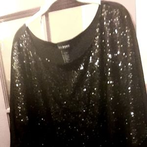 Lane Bryant Black Sequin Short Sleeve Blouse